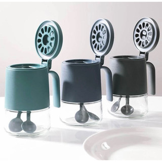Hũ Đựng Gia Vị To Có Tay Cầm 350mlDECOR90, Lọ Đựng Gia Vị Thuỷ Tinh Có Vòng Silicon Và Gói Chống Ẩm