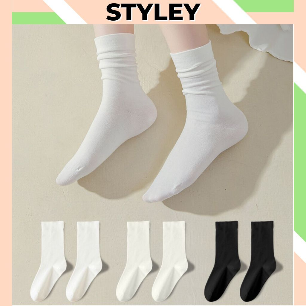 Tất nam nữ trơn cổ cao style hàn quốc dễ thương, Vớ nữ cotton mềm mại thoáng mát Styley P006