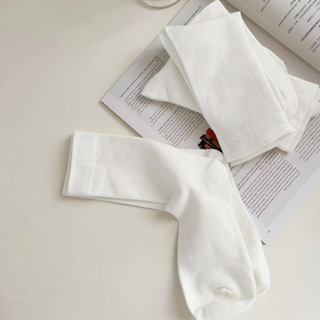 Tất nam nữ trơn cổ cao style hàn quốc dễ thương, Vớ nữ cotton mềm mại thoáng mát Styley P006