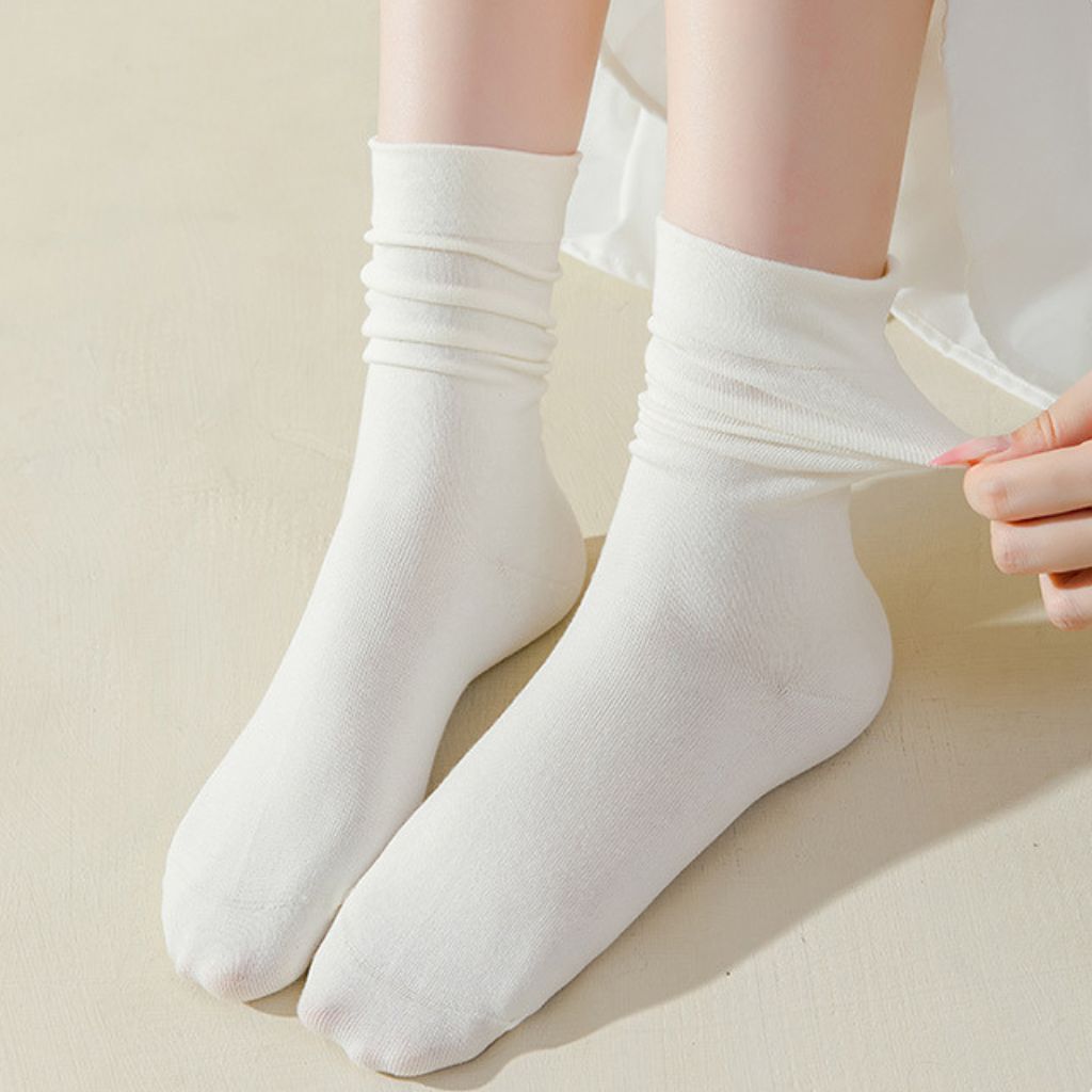 Tất nam nữ trơn cổ cao style hàn quốc dễ thương, Vớ nữ cotton mềm mại thoáng mát Styley P006