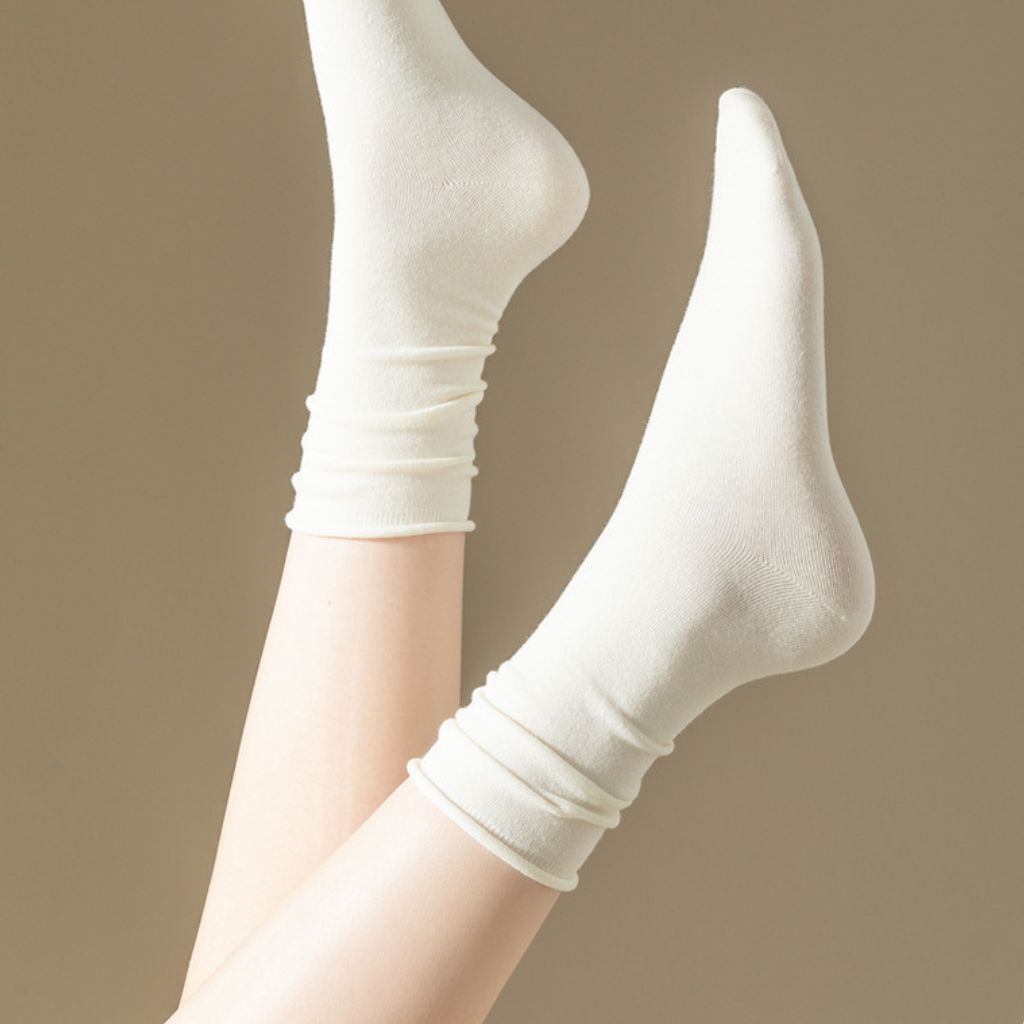 Tất nam nữ trơn cổ cao style hàn quốc dễ thương, Vớ nữ cotton mềm mại thoáng mát Styley P006