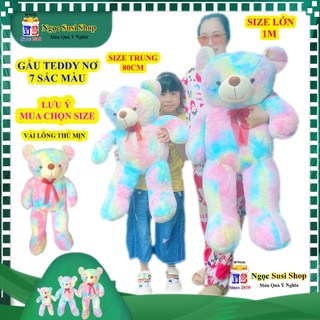 GẤU BÔNG TEDDY NƠ 7 SẮC MÀU VẢI LÔNG THÚ MỊN SIÊU DỄ THƯƠNG ÔM NGỦ - MUA CHỌN SIZE [NGỌC SUSI]