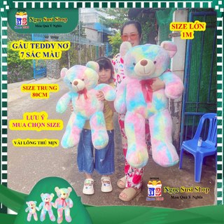 GẤU BÔNG TEDDY NƠ 7 SẮC MÀU VẢI LÔNG THÚ MỊN SIÊU DỄ THƯƠNG ÔM NGỦ - MUA CHỌN SIZE [NGỌC SUSI]