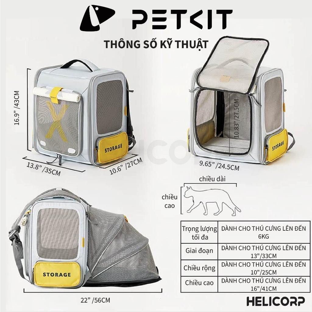 Balo Cho Thú Cưng, Balo Vải Cho Mèo, Chó Thỏ Petkit Breezy xZone - HeLiCorp