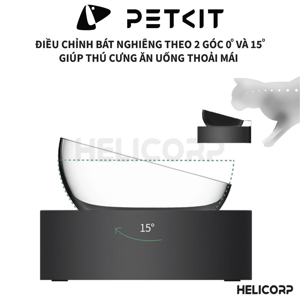 Bát Ăn Đôi Inox, Chén Ăn Chống Gù Cho Chó Mèo Nghiêng 15 Độ Petkit
