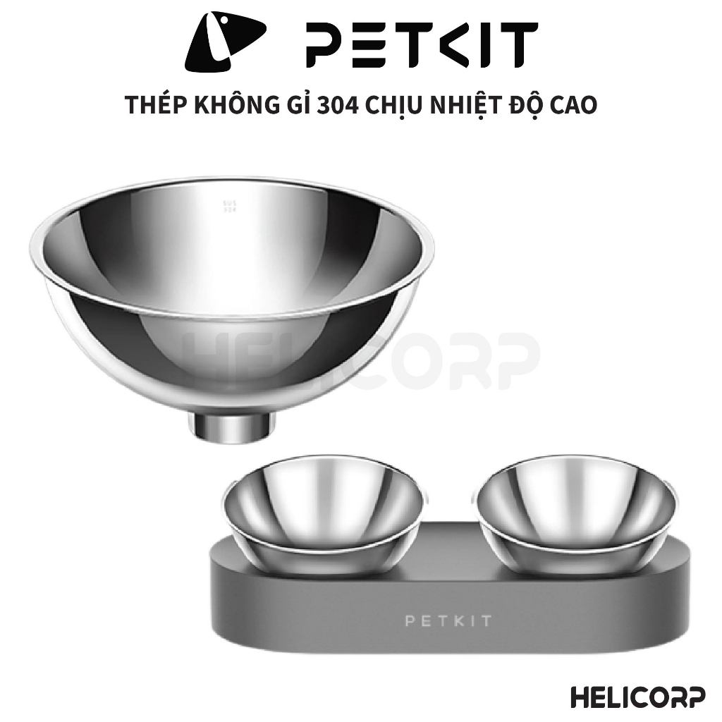 Bát Ăn Đôi Inox, Chén Ăn Chống Gù Cho Chó Mèo Nghiêng 15 Độ Petkit