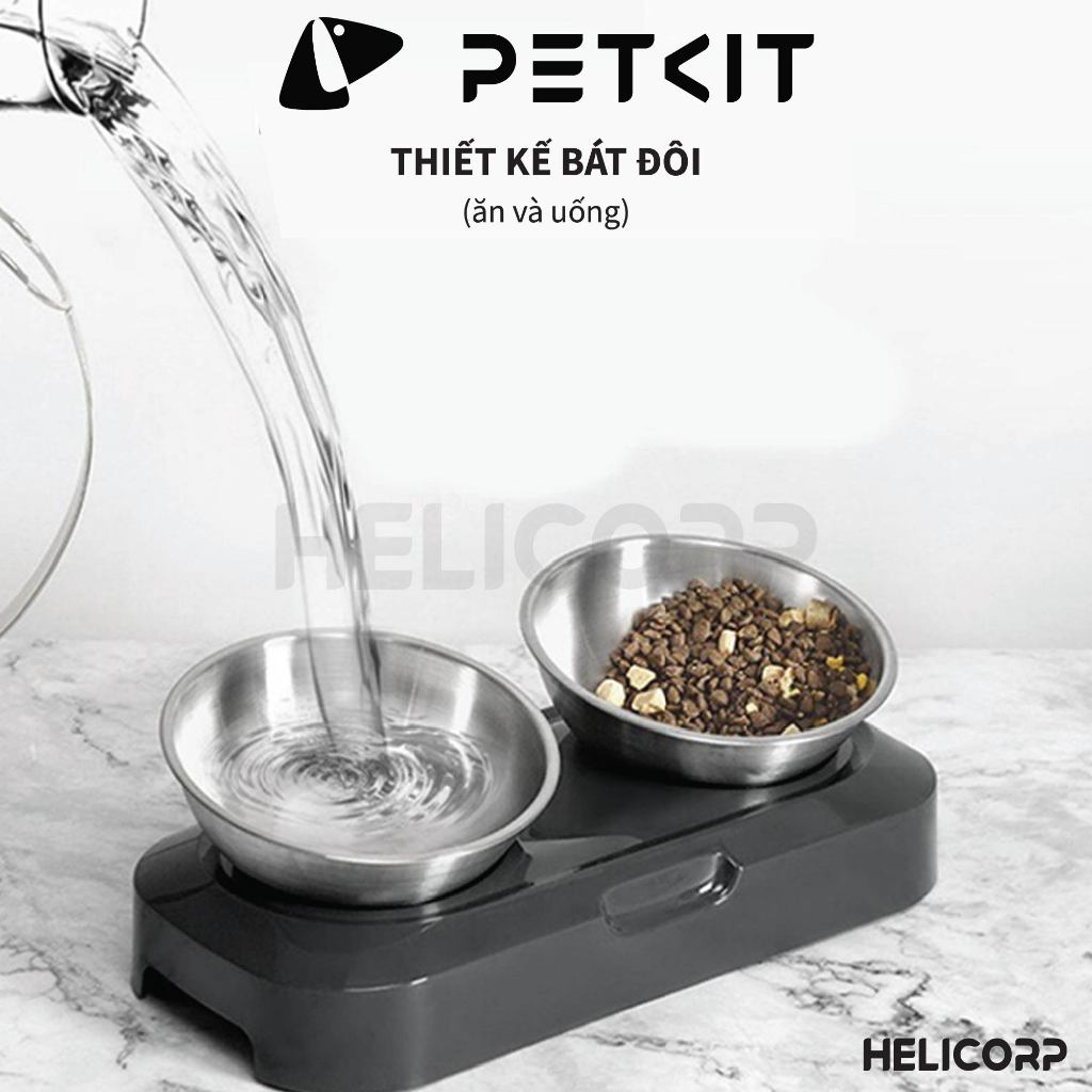 Bát Ăn Đôi Inox, Chén Ăn Chống Gù Cho Chó Mèo Nghiêng 15 Độ Petkit
