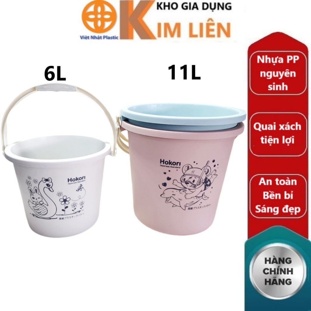 Xô 6L / 11L HOKORI nhựa VIỆT NHẬT cao cấp - Trắng, Xanh, Hồng - Quai xách, đựng nước, đá - Chính hãng 5211 / 5212 AMIZIN