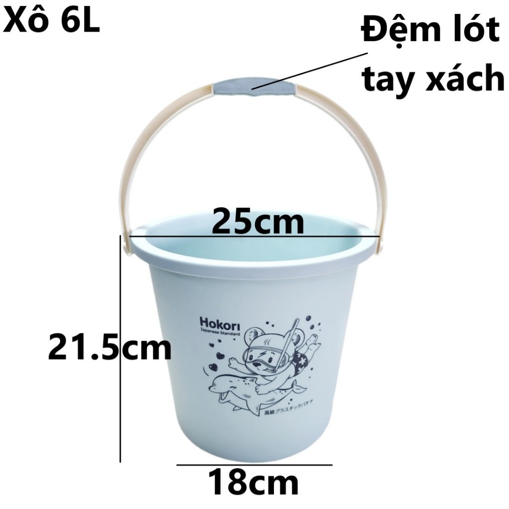 Xô 6L / 11L HOKORI nhựa VIỆT NHẬT cao cấp - Trắng, Xanh, Hồng - Quai xách, đựng nước, đá - Chính hãng 5211 / 5212 AMIZIN
