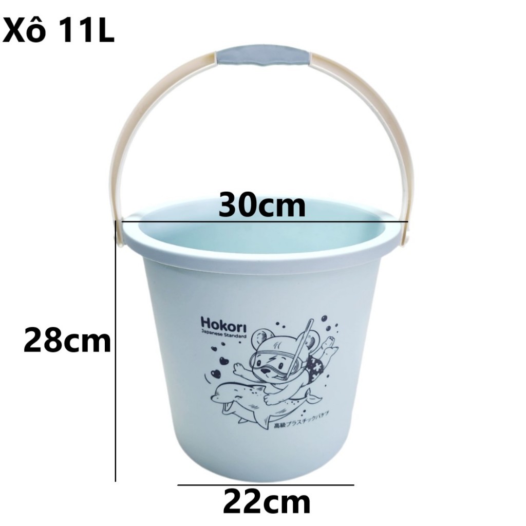Xô 6L / 11L HOKORI nhựa VIỆT NHẬT cao cấp - Trắng, Xanh, Hồng - Quai xách, đựng nước, đá - Chính hãng 5211 / 5212 AMIZIN