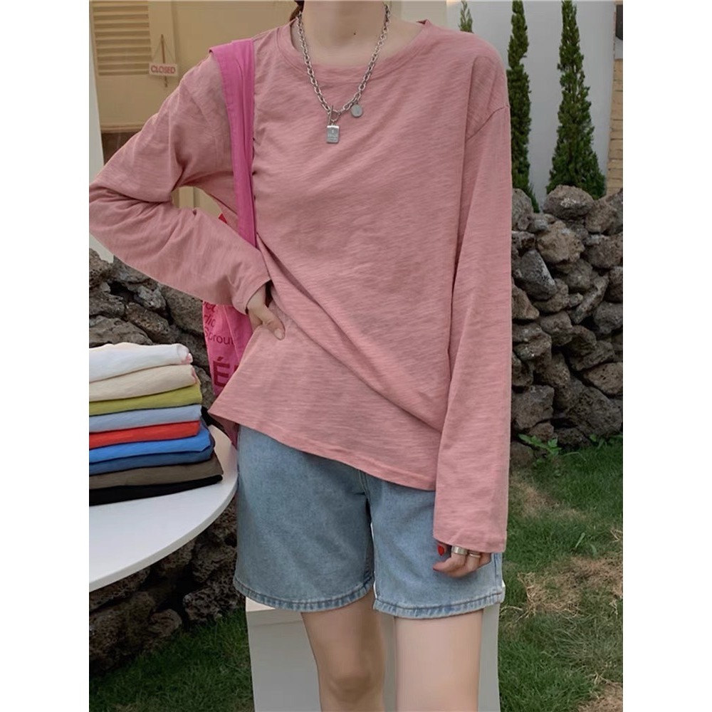 Áo thun tay dài cổ tròn nữ JULY, Áo phông nữ dài tay dáng rộng chất xược cotton, thun giấy