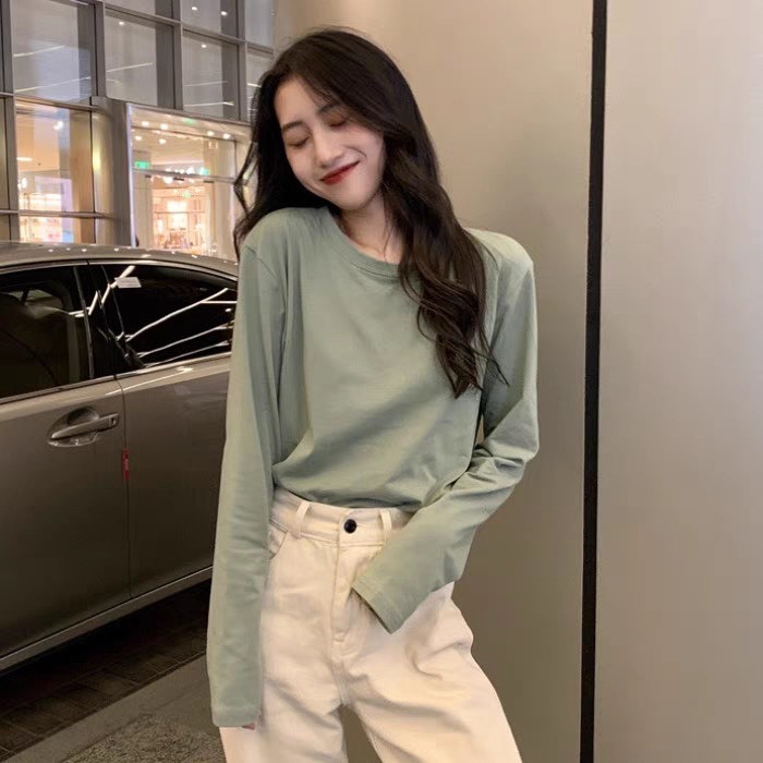 Áo thun tay dài cổ tròn nữ JULY, Áo phông nữ dài tay dáng rộng chất xược cotton, thun giấy