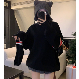 Áo len nữ cổ tròn tay dài form rộng kẻ sọc ba màu basic cùng màu hottrend thời trang thu đông hàn quốc DELIZ AL54