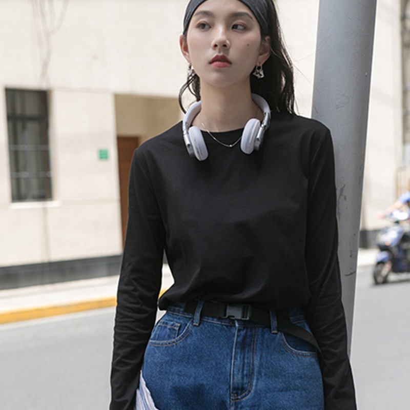 Áo thun nữ tay dài, Cổ tròn chất cotton 4 chiều chính phầm JULY fashion2023, Áo Phông nữ tay dài phom ôm nhẹ