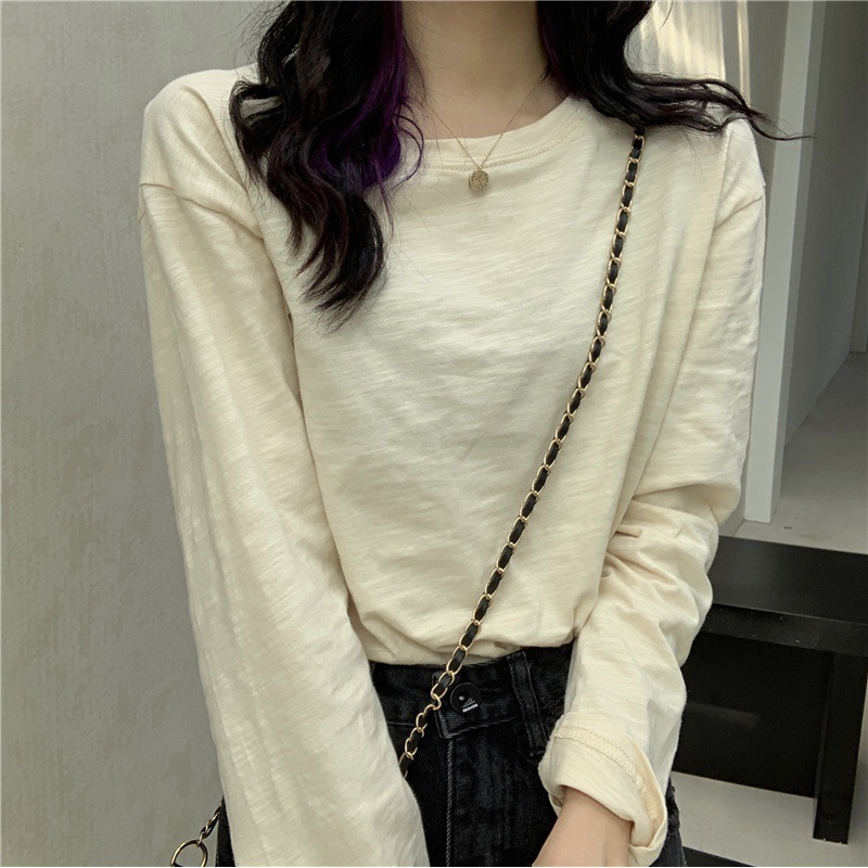 Áo thun tay dài cổ tròn nữ JULY, Áo phông nữ dài tay dáng rộng chất xược cotton, thun giấy