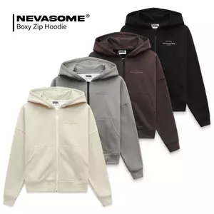 Áo Boxy Zip Hoodie Local Brand NEVASOME Basic Cotton Lót Lông Cừu 360gsm Form Boxy Kéo Khóa Nam Nữ