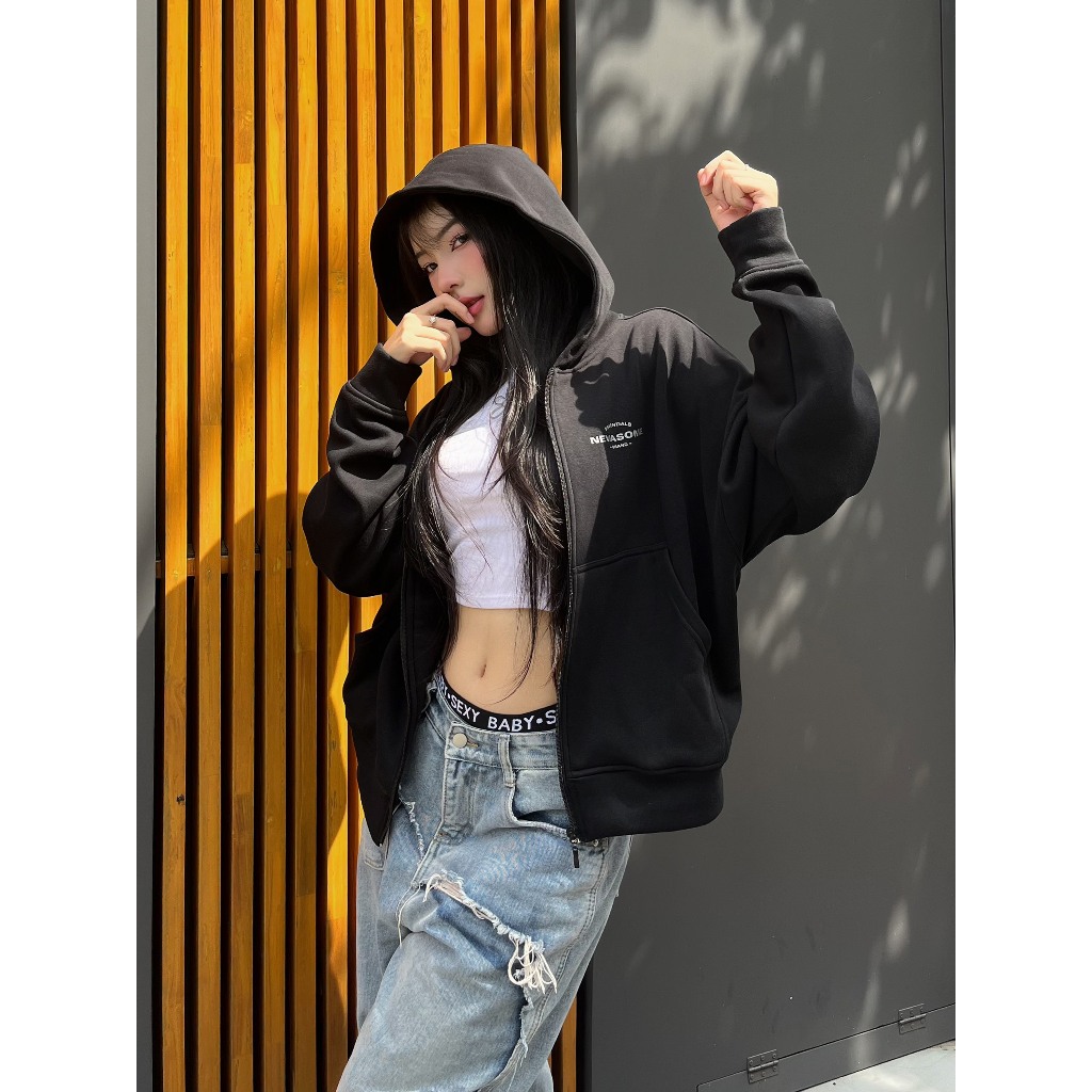 [Xả Hàng] Áo Boxy Zip Hoodie Local Brand NEVASOME Basic Cotton Lót Lông Cừu 360gsm Form Boxy Kéo Khóa Nam Nữ