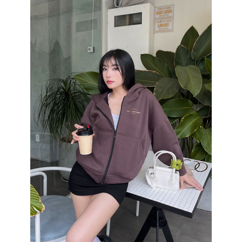[Xả Hàng] Áo Boxy Zip Hoodie Local Brand NEVASOME Basic Cotton Lót Lông Cừu 360gsm Form Boxy Kéo Khóa Nam Nữ