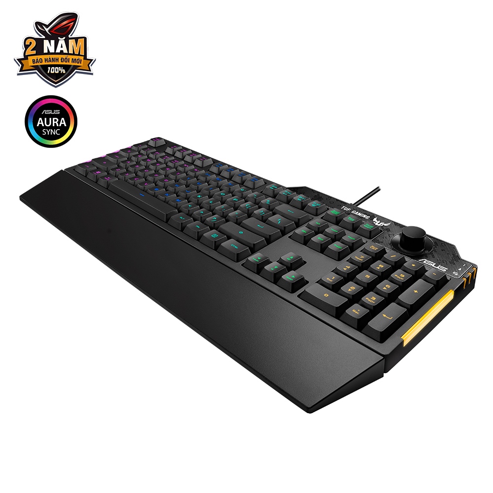 Bàn phím ASUS TUF GAMING K1 có dây - giả cơ, Aura Sync, đệm tay tháo rời, hống thấm nước, núm âm lượng điều chỉnh