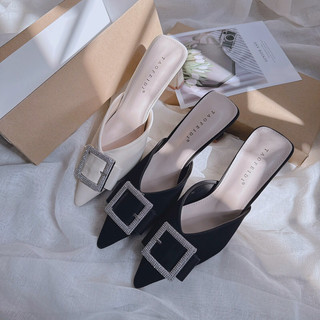 Giày Sục Nữ Cao Gót Xịn QC BOX / Dép Sục Mũi Nhọn / Dép Sục Gót Vuông Mieo Shoes D2455 D2456 D2457