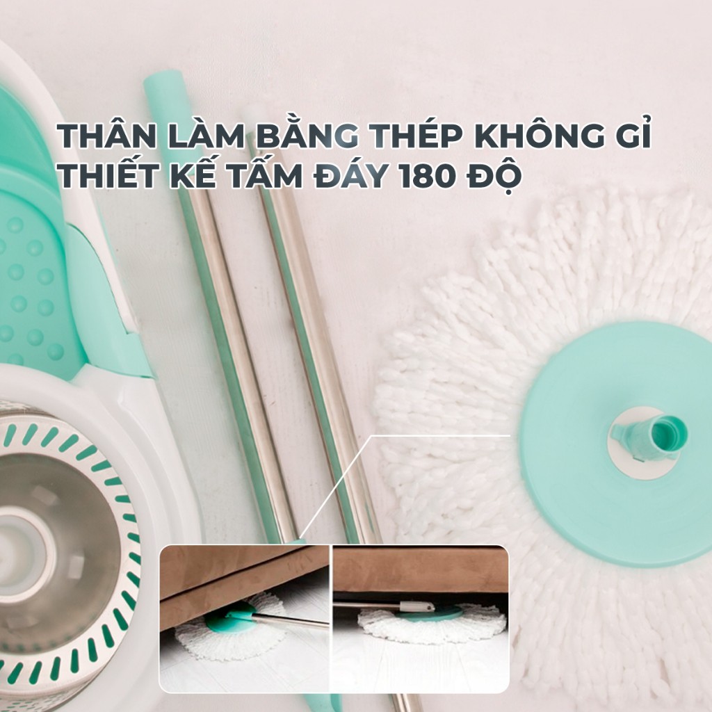[134 CM] Bộ Lau Nhà MyJae Sợi Microfiber Xoay 360 Độ Thông Minh, Lau Sạch Nhanh Khô