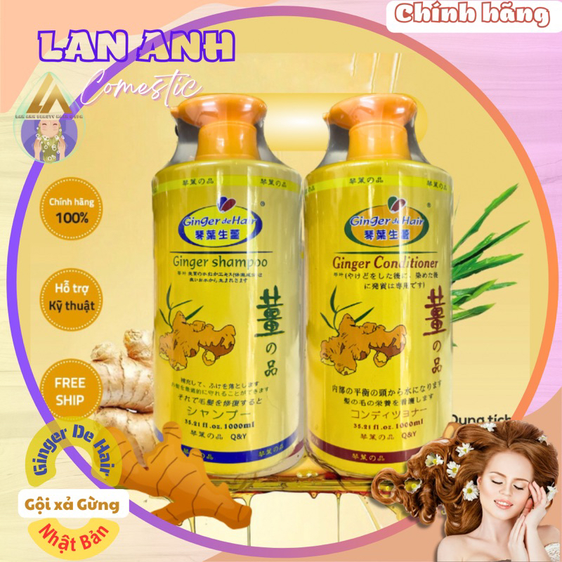 Cặp Dầu Gội Xả Gừng Ginger De Hair Nhật Bản Cao cấp 1000ml | Shopee