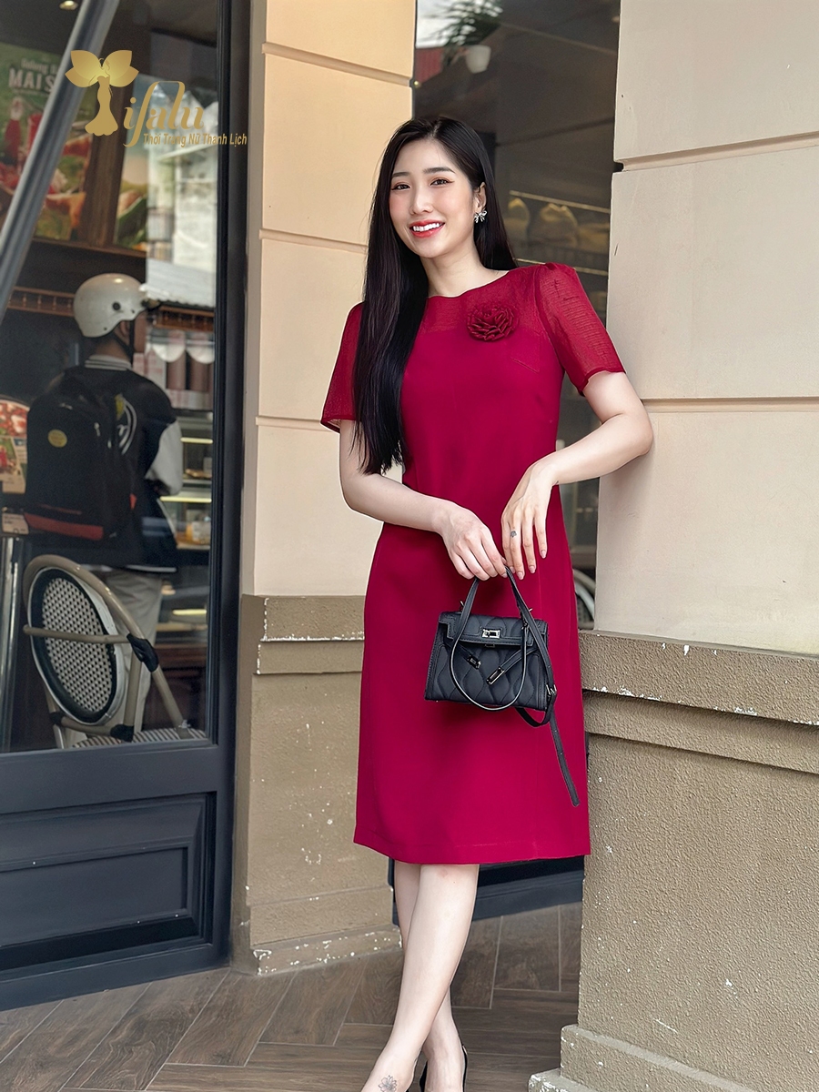 Ảnh Váy đầm thiết kế cao cấp Zol by TIFALU dáng suông màu đỏ đậm - ZOL941RED 2