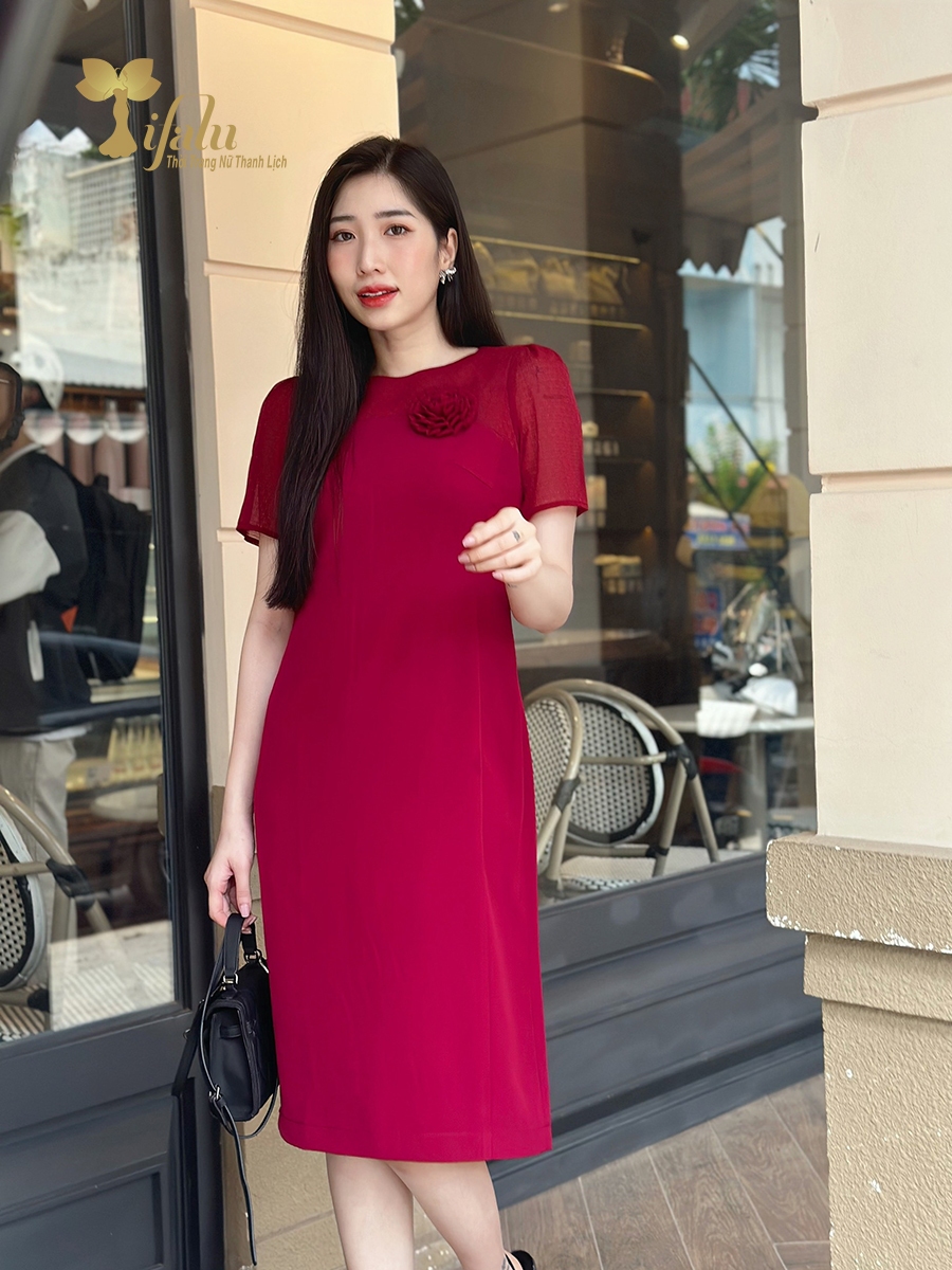 Ảnh Váy đầm thiết kế cao cấp Zol by TIFALU dáng suông màu đỏ đậm - ZOL941RED 4