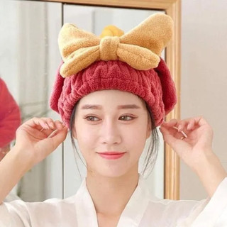 Khăn trùm đầu hình nơ – Vải cotton & nhung san hô thấm hút tốt, chất lượng đường may chắc chắn