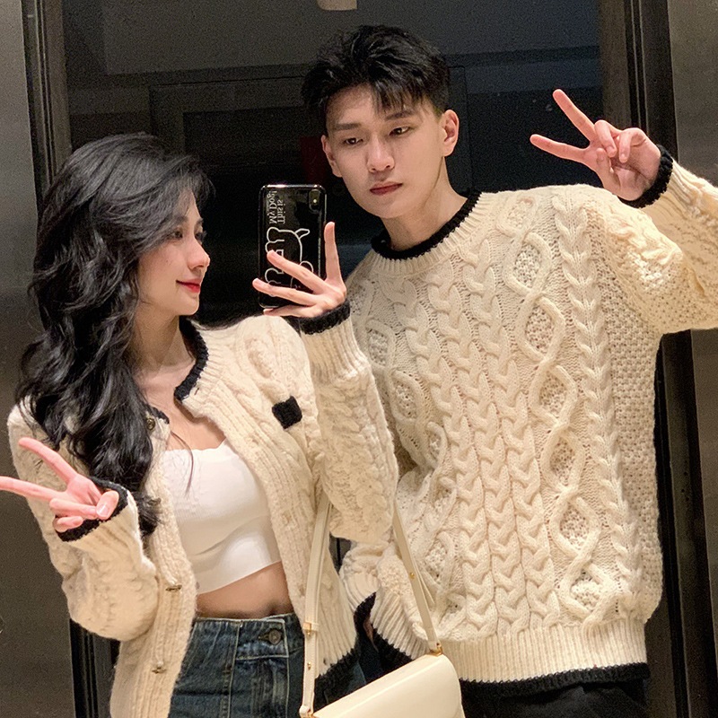 Đồ đôi nam nữ set áo len đôi couple 2Love áo cardigan nữ, áo nam cổ tròn  phong cách hàn quốc Mã 23 | Shopee Việt Nam