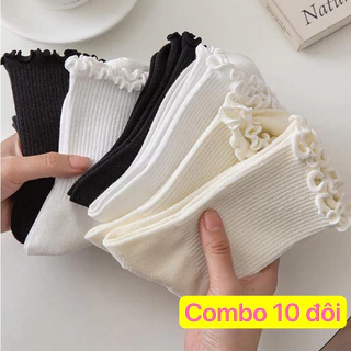 Sét 10 đôi Tất cao cổ nhúnn nữ chất liệu vải Hàn co giãn 4 chiều, vớ nữ phong cách hàn quốc