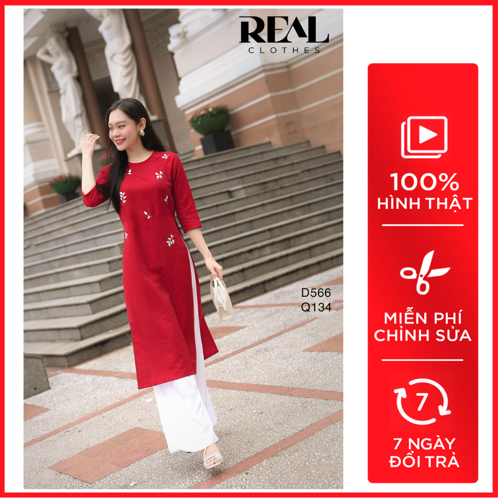 Áo Dài Cách Tân Red Hoa Rơi_REAL | Shopee Việt Nam