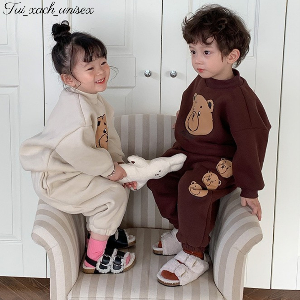 Sét Bộ Quần+Áo Dài Tay HEYBOOBII In Gấu Đáng Yêu Cho Bé , Chất Nỉ Bông Cao Cấp - unisex SSL