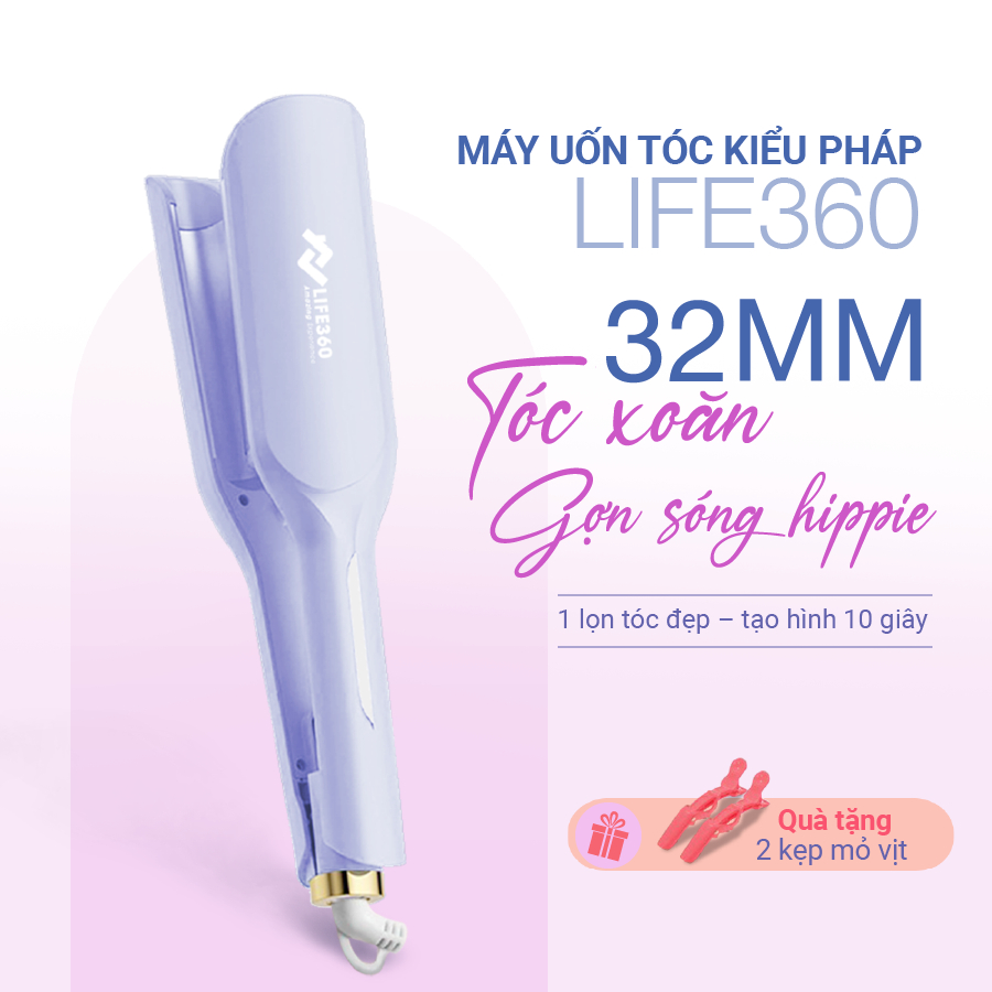 Ảnh Máy Uốn Tóc Ion Âm Kiểu Pháp Life360 LF-MUP23, Máy Uốn Tóc Hippie, Uốn Xoăn Gợn Sóng 32mm, BH 1 Năm 2
