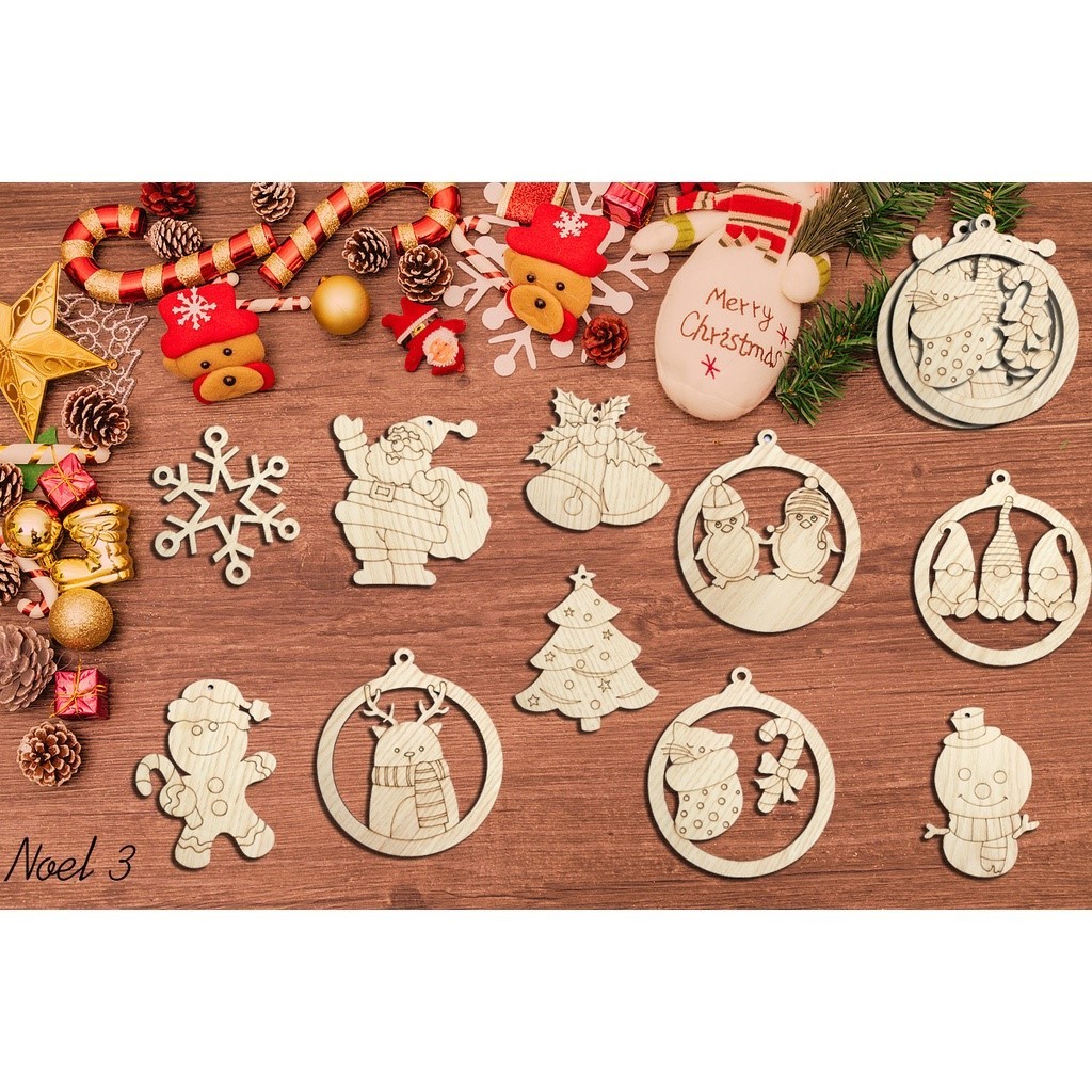 Trang trí Noel bằng gỗ, Set tô màu, decor sáng tạo trang trí Noel, mảnh gỗ tô màu cho bé