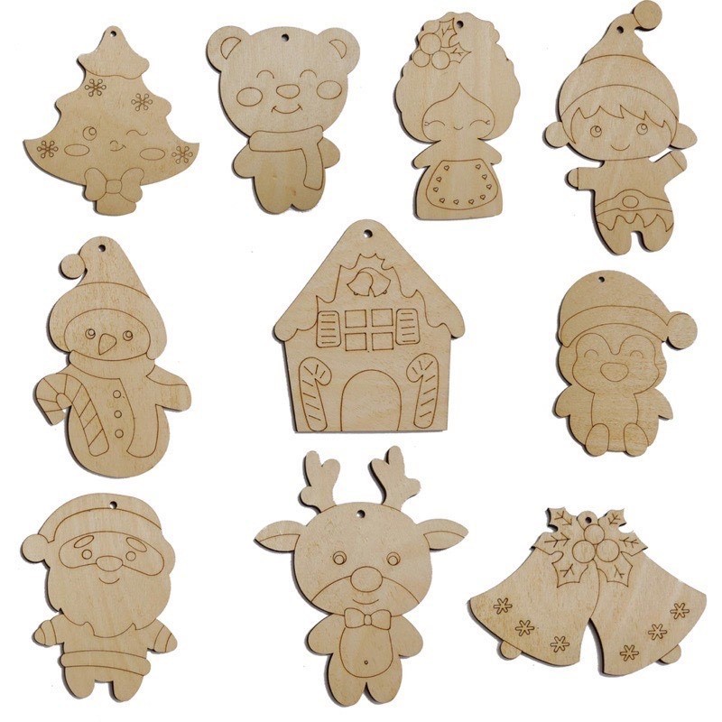 Trang trí Noel bằng gỗ, Set tô màu, decor sáng tạo trang trí Noel, mảnh gỗ tô màu cho bé