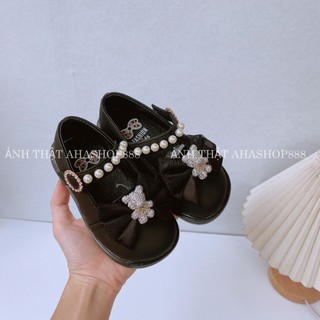 TĂNG 1 SZ Giày Búp Bê Quai Đính Ngọc Khóa Đá Khóa Gấu Lấp Lánh Cho Bé Gái 0-4 Tuổi K176
