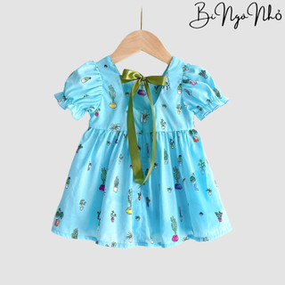 Váy bé gái màu xanh cột nơ sau lưng dễ thương 8-15kg BÍ NGÔ NHỎ CS009