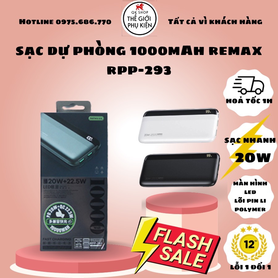 Pin Sạc Dự Phòng 10000mAh 22.5W Remax RPP-293 Hỗ Trợ Sạc Nhanh PD 20W ...