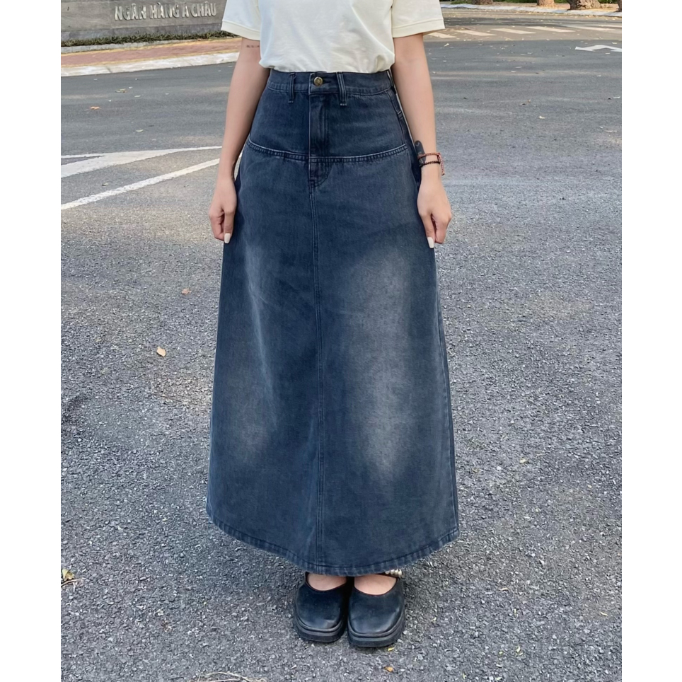 Chân váy jean dáng dài nữ thời trang thiết kế phong cách ulzzang Local Brand