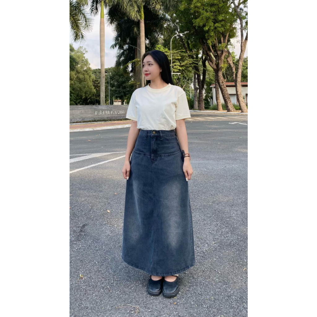 Ảnh Chân váy jean dáng dài  nữ thời trang thiết kế phong cách ulzzang Local Brand Midori Studio 2