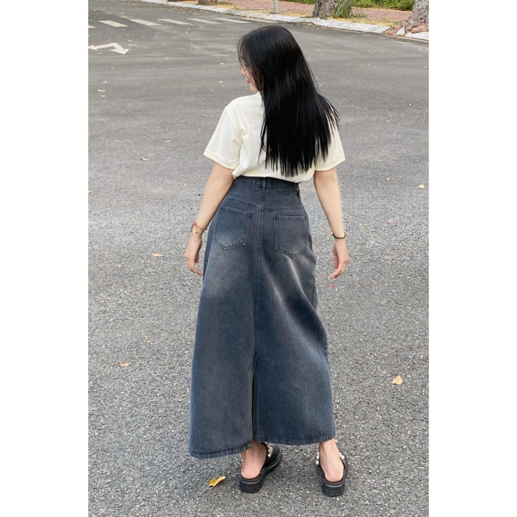 Ảnh Chân váy jean dáng dài  nữ thời trang thiết kế phong cách ulzzang Local Brand Midori Studio 3
