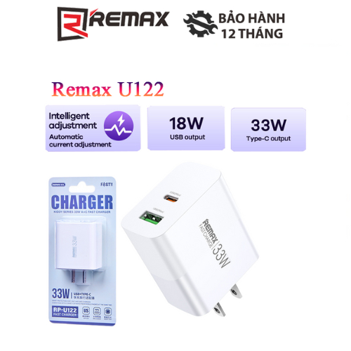 Cốc sạc nhanh đa năng Remax RP-U122 1 cổng USB 1 cổng Type C PD max 33W ...