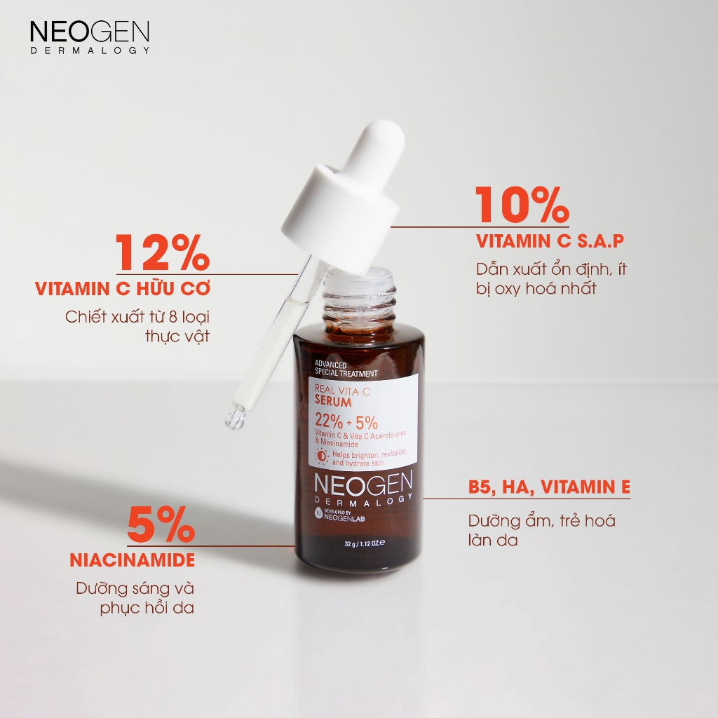 Ảnh Serum Mờ Thâm Dưỡng Trắng Vitamin C 22% SAP + 5% Niacinamide Neogen Dermalogy Real Vita C 32ml 2
