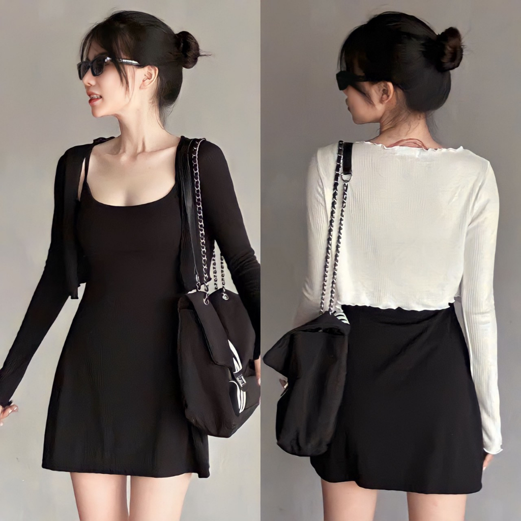 Áo khoác cardigan dáng croptop khoác ngoài tay dài, áo khoác nữ phối với đầm váy thun xịn V88