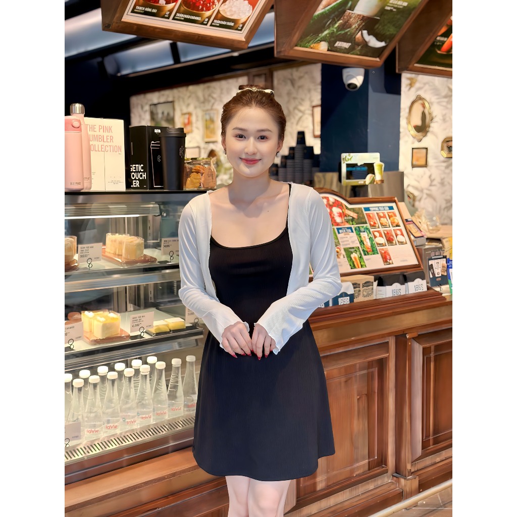 Áo khoác cardigan dáng croptop khoác ngoài tay dài, áo khoác nữ phối với đầm váy thun xịn V88