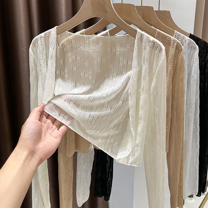Áo cardigan nữ lưới tay dài hoa nổi , áo carigan trơn xịn co dãn nhiều dễ mix đồ - A26, A27