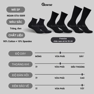 Combo 10 đôi vớ nam nữ màu đen GOMTAT, chất liệu cotton cao cấp, thoáng mát, có lớp xù êm chân - STA-5009-CB10