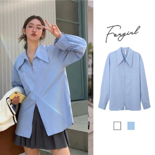 Áo sơ mi nữ khoá kéo 2 đầu tay dài FORGIRL dáng rộng thời trang Hàn Quốc dành cho nữ FG004