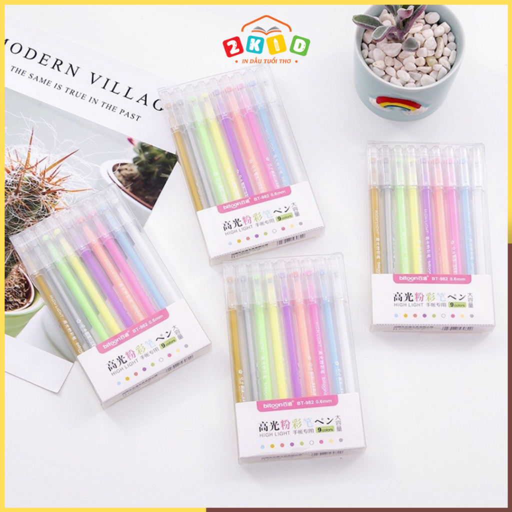 Set bút nhũ 9 màu, 12 màu đầu kim Bitoon BT-989, màu sắc tươi sáng ...